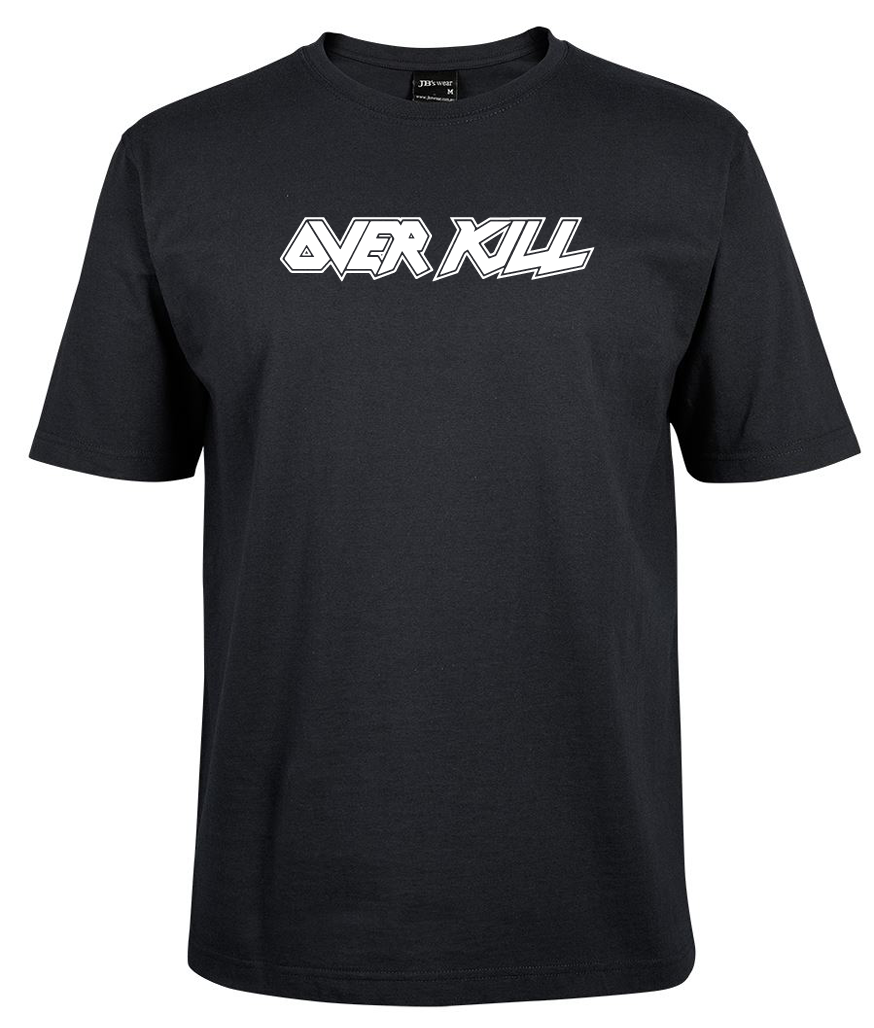 The Corsa Clothing Over Kill Shirt is a black t-shirt featuring bold, white, stylized "OVER KILL" text across the chest.