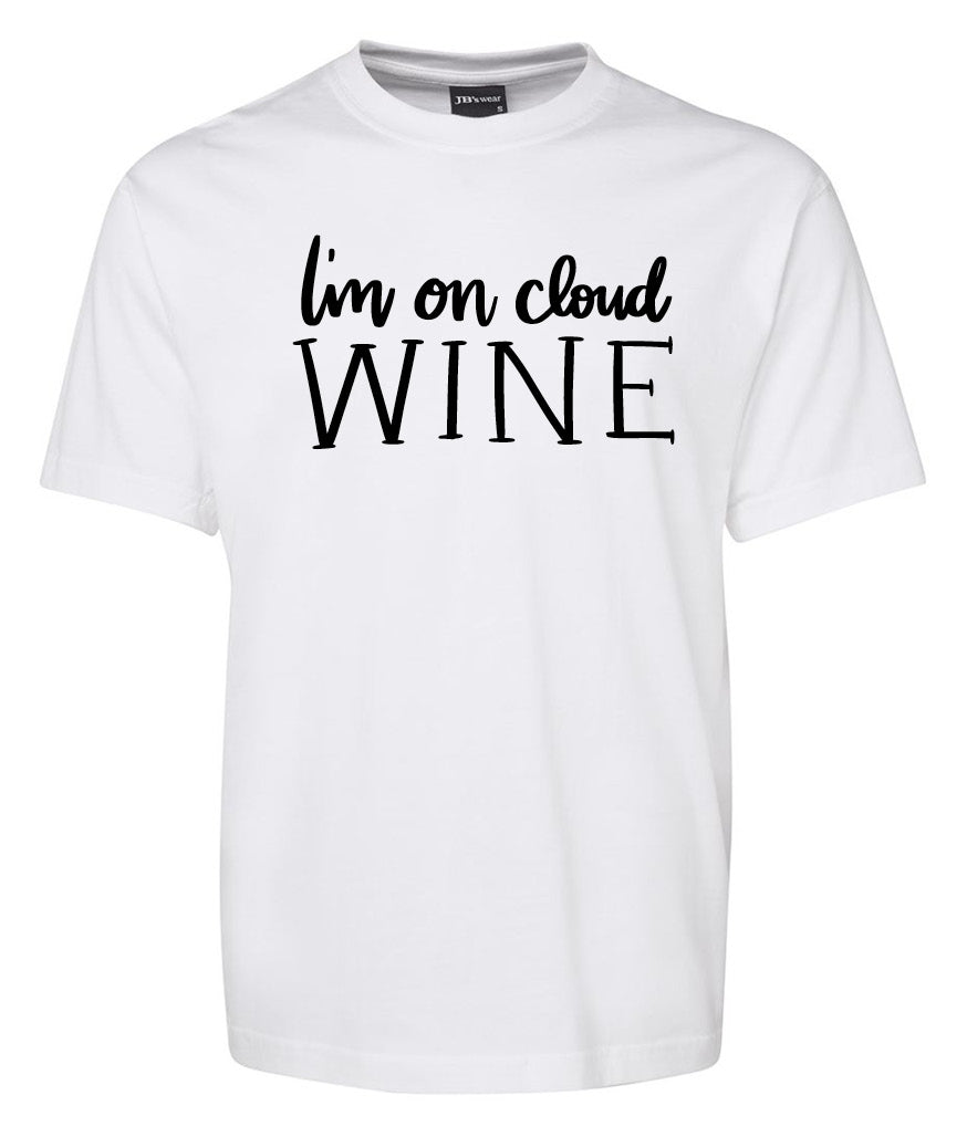 The Corsa Clothing "I'm on cloud WINE Shirt" is a white tee featuring "Im on cloud WINE" in black text on the front, with "WINE" in bold capital letters.