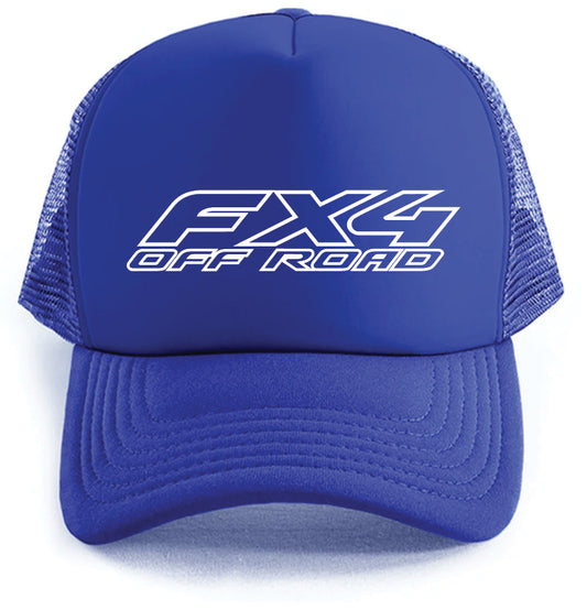 The FX4 Off Road Hat by Corsa Clothing is a blue mesh trucker cap featuring "FX4 OFF ROAD" in bold white stylized letters on the front panel.