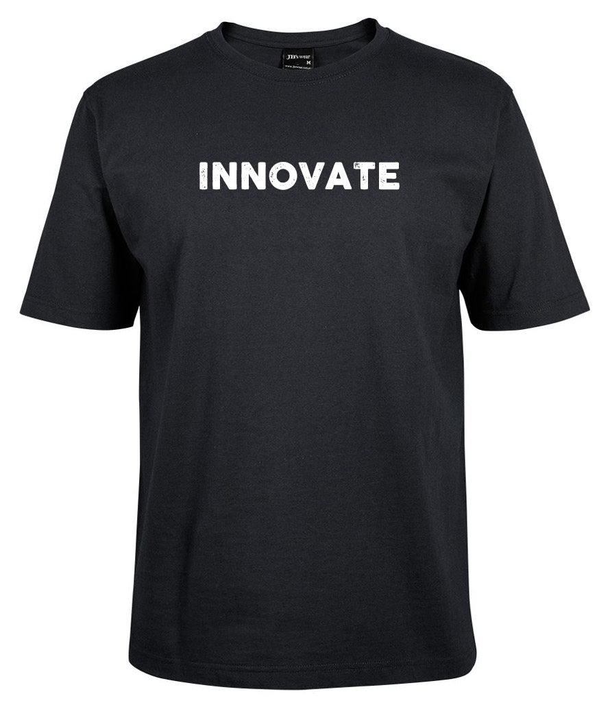 The Corsa Clothing Innovate Shirt is a plain black T-shirt featuring the word INNOVATE in bold white capital letters across the chest.