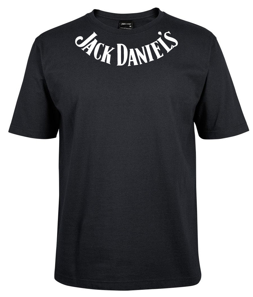 The Corsa Clothing Jack Daniels Barrel Shirt is a black T-shirt featuring bold white JACK DANIELS lettering printed across the upper chest near the collar.