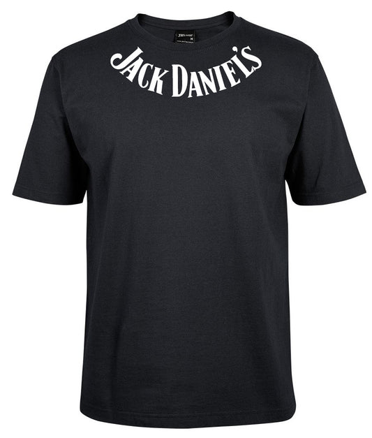 The Corsa Clothing Jack Daniels Barrel Shirt is a black T-shirt featuring bold white JACK DANIELS lettering printed across the upper chest near the collar.