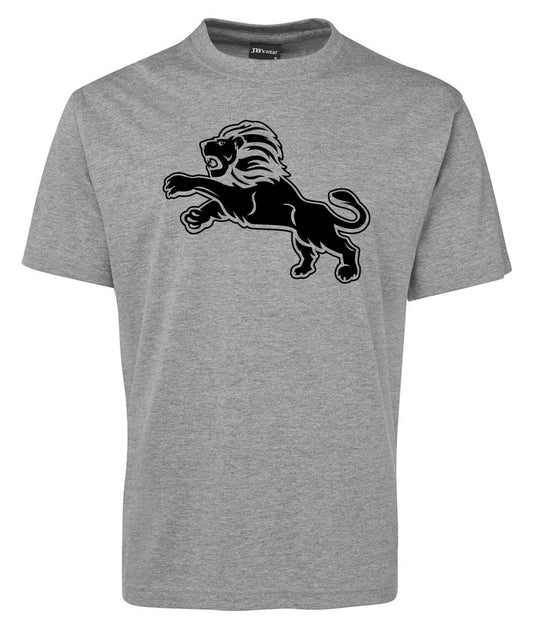The Corsa Clothing Roar Loin Shirt is a gray short-sleeve tee with a striking black and white roaring lion graphic leaping across the front center.