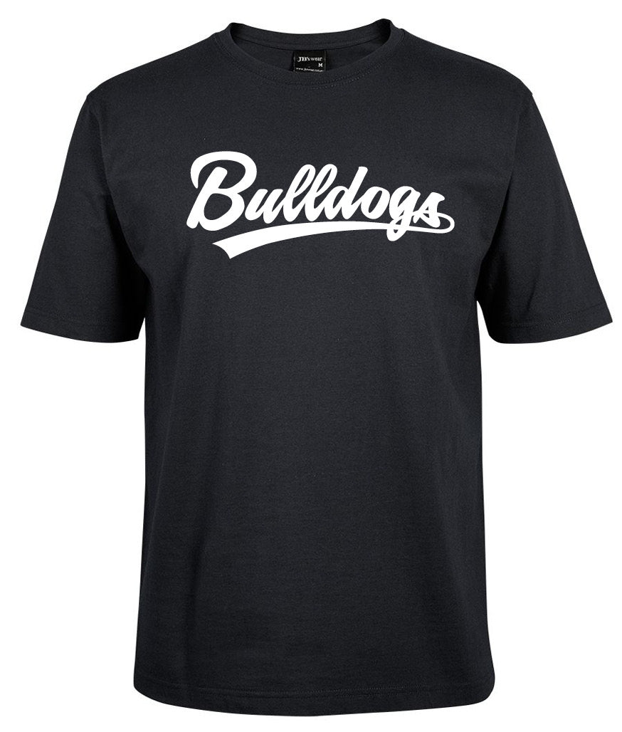 The Corsa Clothing Bull Dogs Shirt is a plain black tee featuring "Bull Dogs" in bold white script across the chest.