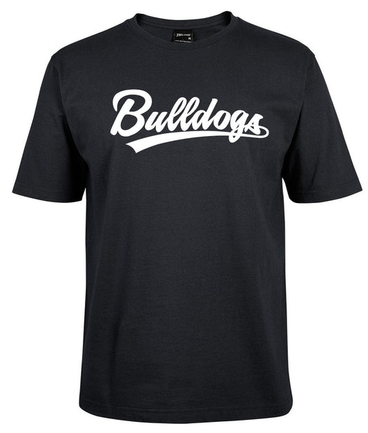 The Corsa Clothing Bull Dogs Shirt is a plain black tee featuring "Bull Dogs" in bold white script across the chest.
