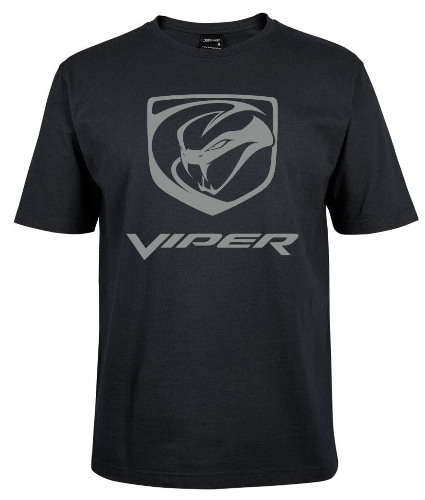 The Corsa Clothing Viper Shirt is a black tee with a bold gray Viper logo—a stylized snake head in a shield—above "VIPER" in modern lettering on the front.