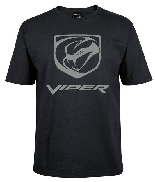 The Corsa Clothing Viper Shirt is a black tee with a bold gray Viper logo—a stylized snake head in a shield—above "VIPER" in modern lettering on the front.