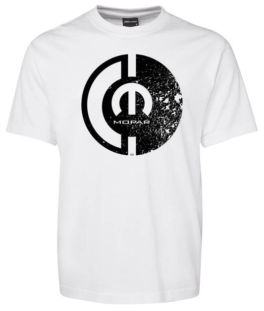 The Corsa Clothing Mopar Lock Shirt is a white tee with a large, distressed black Mopar logo centered on the front and "MOPAR" printed below.