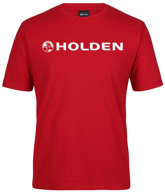 The Holden Shirt by Corsa Clothing is a red t-shirt featuring the white Holden logo and "HOLDEN" printed across the chest.