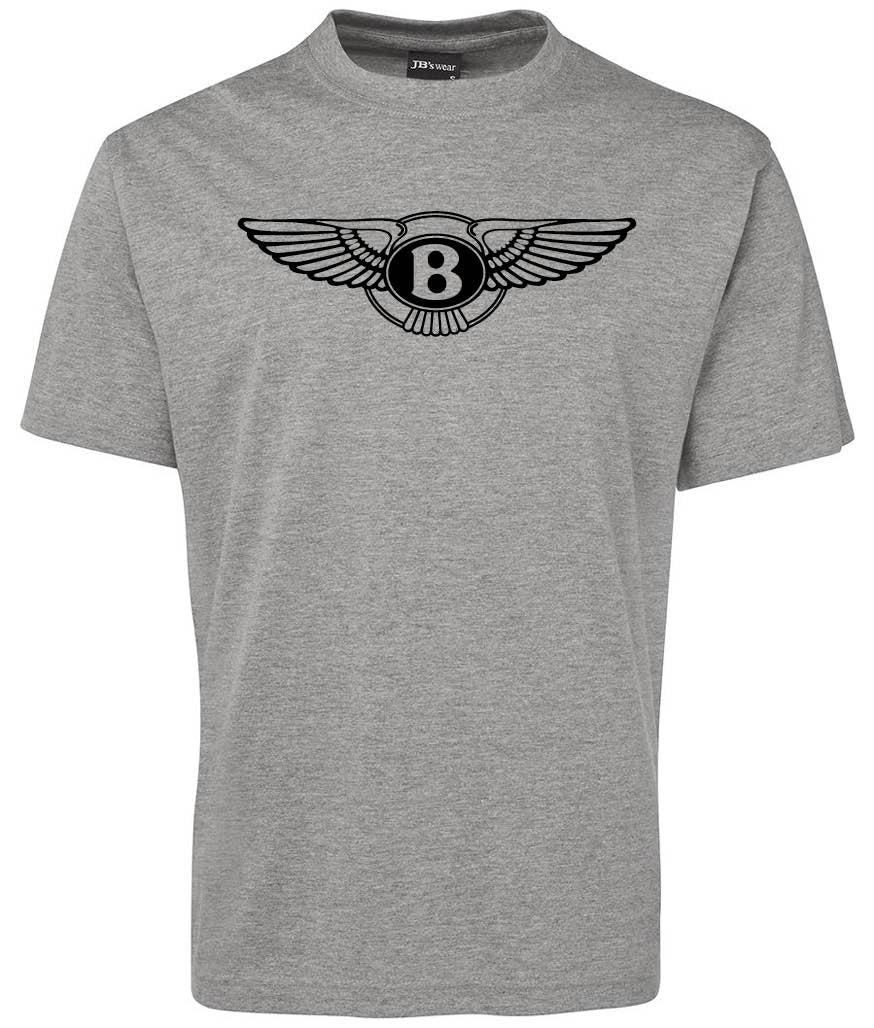 The Bentle Shirt by Corsa Clothing is a plain grey tee with a large black Bentley winged logo and central B printed on the chest.