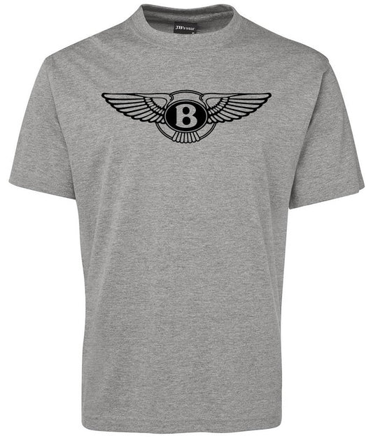 The Bentle Shirt by Corsa Clothing is a plain grey tee with a large black Bentley winged logo and central B printed on the chest.
