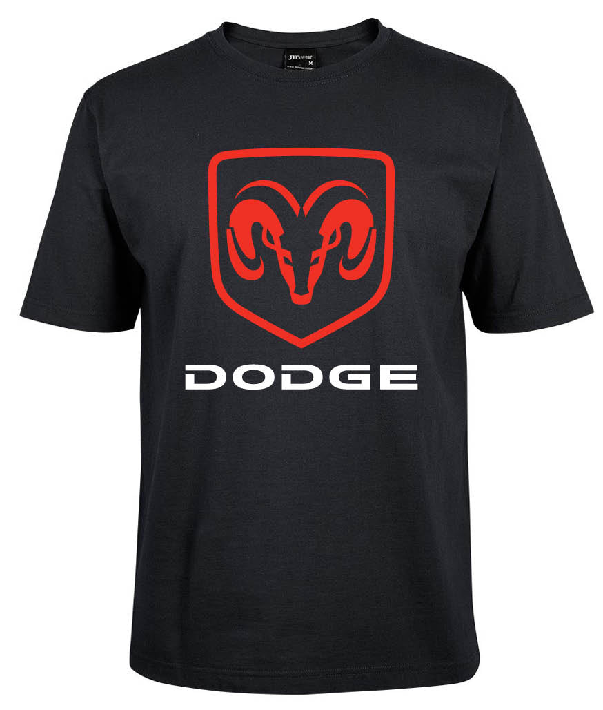 The Corsa Clothing Dodge Shirt is a black tee with a red Dodge ram head logo above bold white "DODGE" lettering on the front.