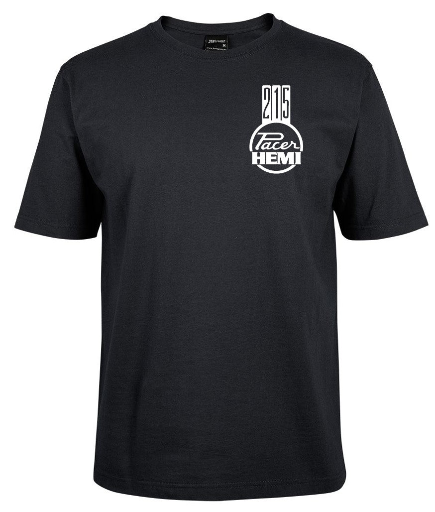 The Corsa Clothing 215 Pacer Hemi Pocket t-shirt features a classic crew neck, short sleeves, and a white "2015" with a stylized Facer HEMI logo graphic on the left chest.